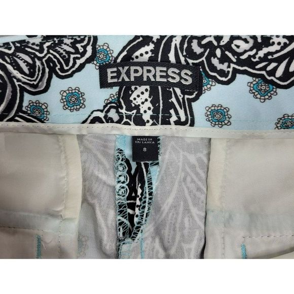 Express Black Blue Floral High Rise Side Zip Linen Walking Shorts- Size 8 (#FB) - Picture 5 of 5